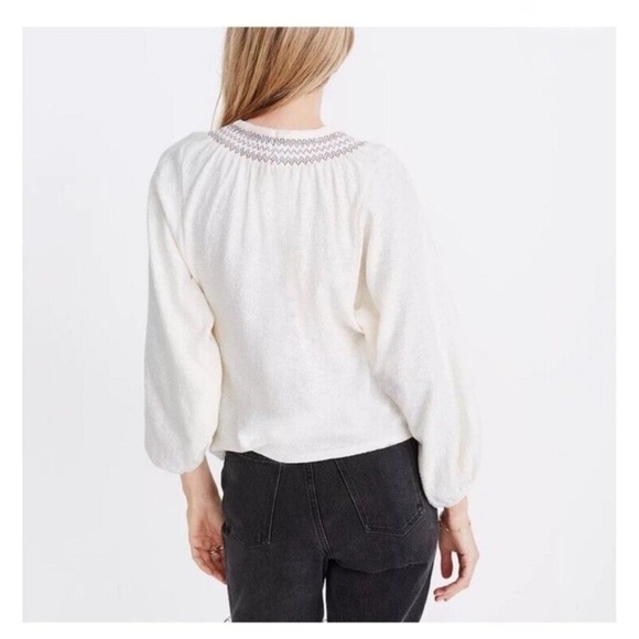 Madewell Cream Blouse with Puff Sleeves embroidered boho summer top - Picture 5 of 7